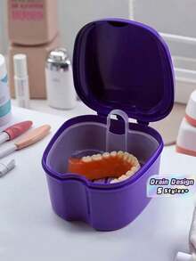1 Piece Of Plastic Cleaning Box For Dentures With Filter Screen, Molar Sleeve Box, Retainer Box, Tooth Storage Box, Denture Model Box, Orthodontic Appliance Box, Placement Box, Apple Tooth Box - Multicolor - View 2