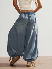 Bohemela Jeans jogger a vita alta e vestibilità ampia per donna taglie forti, pantaloni harem in denim blu scuro, casual estivi per vacanze, primavera, spiaggia e vacanze, stile Y2K - Lavaggio chiaro - Visualizzare 3