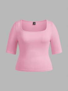 SHEIN BASICS 3件套休闲纯色针织圆领短袖修身加大码T恤 - 彩色 - 查看 7