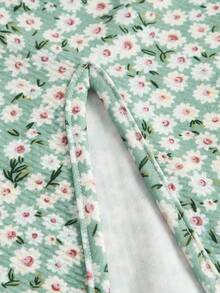 SHEIN Girlism 青少年女孩胸部褶皺吊帶上衣和小碎花高衩半身裙 - 彩色 - 查看 6