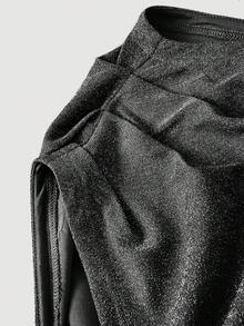 SHEIN MOD Top de punto con hilo metálico para mujer talla grande, top de hombro asimétrico, top de tela brillante para primavera/verano - Negro - Ver 3