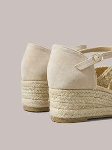 Styleloop Women's Wedge Heel Platform Sandals, Straw Hemp Rope Wedge Heel Closed Toe Sandals Women's Casual High-Heeled Women's Shoes, Holiday Atmosphere, Summer Wear, A Must For Travel Summer Shoes - Apricot - View 6