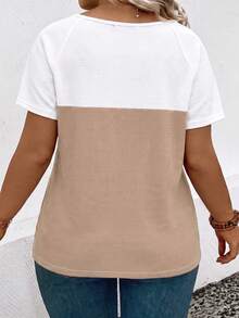 EMERY ROSE Camiseta casual versátil de talla grande con diseño de bloques de color, nueva llegada para primavera/verano para mujeres - Multicolor - Ver 2