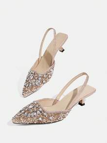 CUCCOO TILAWA Women's Rhinestone Pointed Toe Shiny Fashionable High Heels, Versatile For Daily Wear Valentine's Day - Bronze - View 6