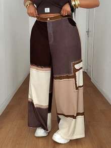 Maweii Summer Contrast Color Woven Digital Patchwork Casual Loose Straight Cargo Pants - Multicolor - View 5