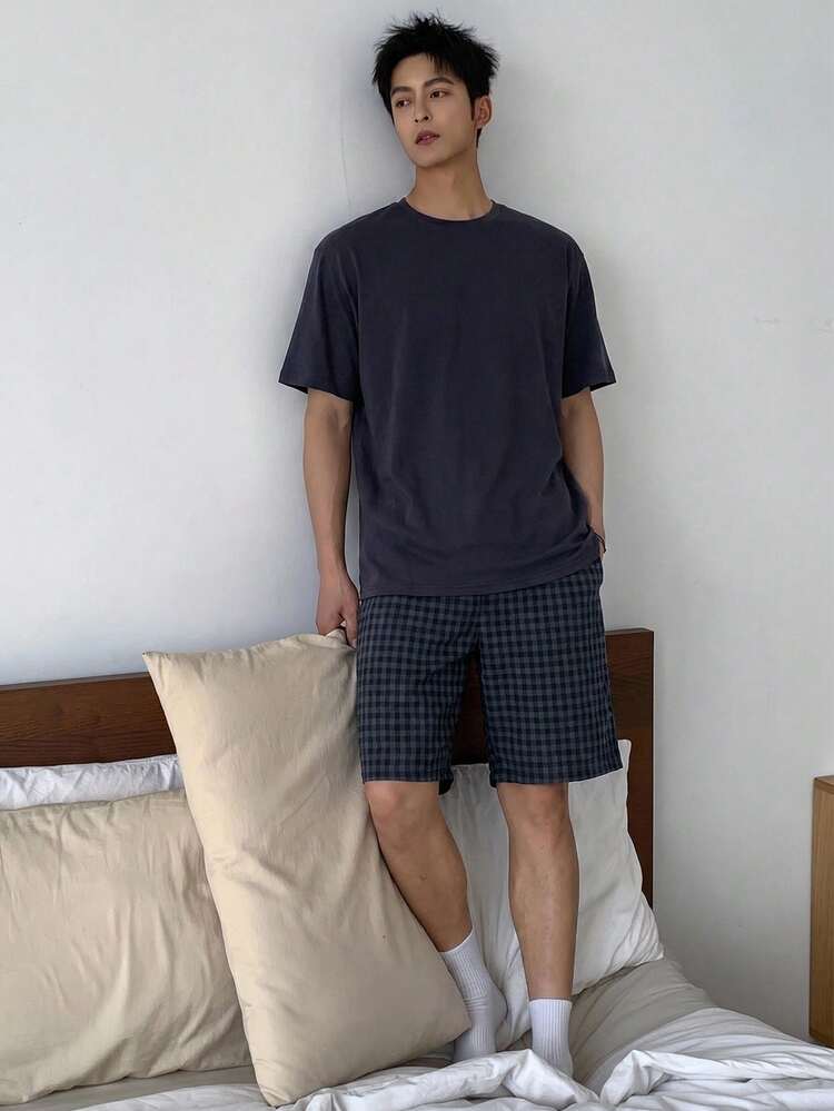 Multi-Color Men's Short Sleeve Shirt And Shorts Pajama Set