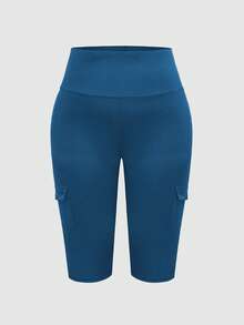 EMERY ROSE Plus Size Women Casual Pants With Pockets, 3/4 Length - Blue - View 3