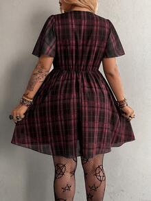 Whyspr Plus Size Spring/Summer Punk Style Plaid Dress - Multicolor - View 2