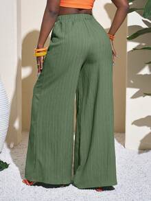 Slaydiva Women's Full Length Geometric Green Casual Vacation Wide Leg Pants - Hunter Green - View 2