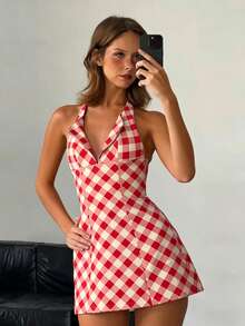 SHEIN PariChic Đầm nữ dáng lửng, họa tiết chim bồ câu kỹ thuật số, cổ chữ V sâu, không tay, kiểu yếm sau lưng, ôm eo, thanh lịch, thích hợp cho dạo phố, đi nghỉ mát, đi biển, mùa hè thu 2026, dự tiệc, sinh nhật. - Nhiều màu - Xem 7