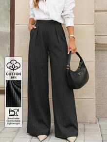 Selenza Fashionable Commuter Striped Wide Leg Pants - Black - View 11