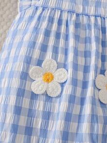SHEIN 2件套夏季女婴连体衣+发带，新生儿优雅甜美可爱波点印花套装 - 藍色 - 查看 5