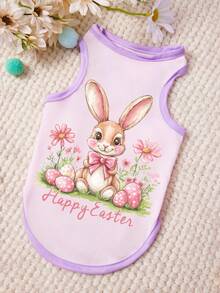 PETSIN 1 chiếc áo vest cho thú cưng hình quả trứng Phục Sinh hình thỏ nhỏ dễ thương, in chữ và hoa nhỏ, màu hồng và tím phối hợp, mềm mại và thoáng khí, chống rụng lông. - Nhiều màu - Xem 1