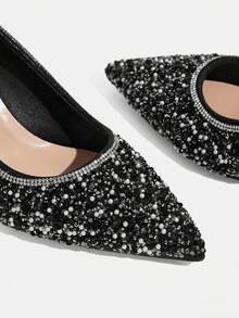 CUCCOO TILAWA Four Seasons Ladies Elegant Luxury Rhinestone High Heels Shopping Party Commuter Office Fashion Pointed Double Heel Women's High Heels - Black - View 6
