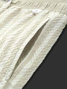 Manfinity KASUA Men's Summer Vacation Striped Textured Drawstring Waist Beach Shorts, Holiday - Khaki - View 5