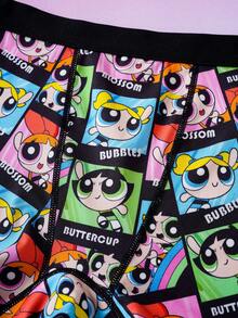 THE POWERPUFF GIRLS X SHEIN 1pc Women's Cartoon Block Print Hipster Panty - Black - View 4
