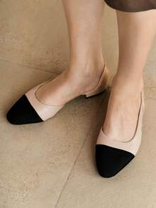 Alvarani Giày sandal quai hậu cỡ lớn dành cho nữ, giày da đế bằng mũi vuông, kiểu dáng cổ điển retro mới năm 2026, đa năng, thanh lịch kiểu Pháp, gót thấp phối màu, gót trung bình, giày casual. - Màu be - Xem 5