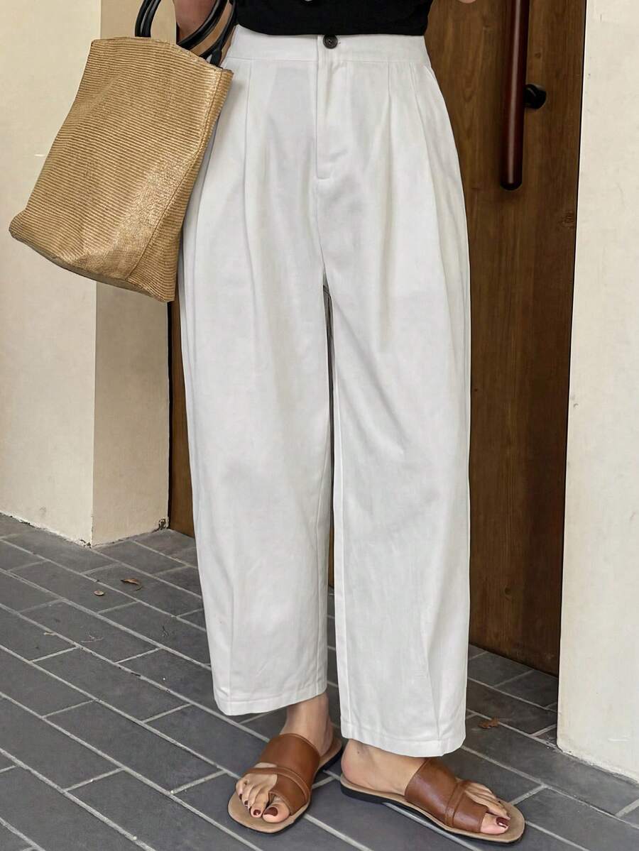 Vivie Lora Solid Color Loose Cropped Pants, Elegant And Formal Summer Wear For Middle-Aged And Elderly Women - White - View 1