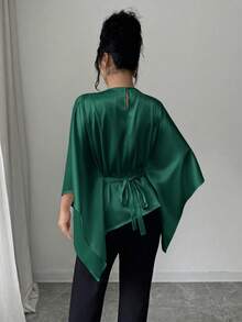 Rafferiza Camisa de mujer de unicolor, con cuello, casual y versátil para uso diario - Verde - Ver 2
