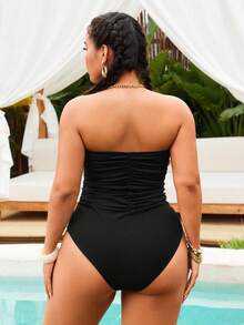 Swim Basics Áo tắm liền thân cỡ lớn dành cho nữ, phối màu tương phản, kiểu quây ngực, buộc dây phía trước, thích hợp cho kỳ nghỉ. - Đen và trắng - Xem 2