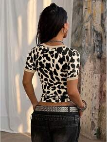 Coolane Women's Summer   Concert Outfit Rave Outfit Festival Going Out Rave Outfit Renaissance Fair Club Outfits Party Leopard T-Shirt Khaki  Tees Summer Outfit For Women - Multicolor - View 3