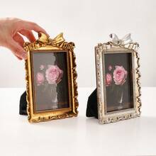 Cirelle 1PC French Retro Bow Resin Photo Frame – 3D Ornate Rectangular Display Frame For Desk, Vintage Home Decor For Bedroom, Living Room & Study - 1PC - View 9