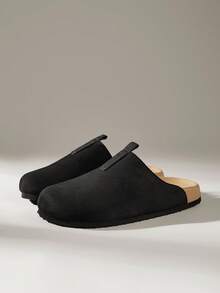 Solecia Giày da lộn màu kaki, kiểu dáng trễ vai, đế dày, thích hợp đi làm. - màu đen - Xem 2