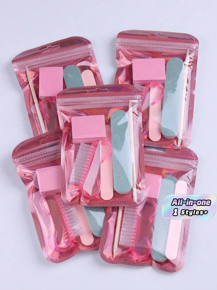 1/2/5/10/15/20/30件套美甲修脚套装，迷你双面指甲锉和木棒套装，木制角质层推，指甲清洁工具，亚克力指甲刷笔，用于DIY指甲油护理 - 彩色 - 查看 1