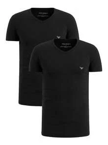 Armani 2 Pack Men's V Neck T-Shirts Black - Black/Black Grey Logo - Xem 1