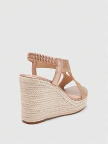 Glitzique Giày sandal đế xuồng đế xuồng cho nữ, giày cao gót đi chơi ngoài trời mùa hè, phong cách du lịch nghỉ dưỡng - Rượu sâm banh - Xem 7