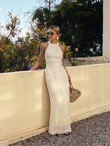 DAZY Vestido de mujer con escote halter y cordones, estilo vacaciones - Albaricoque - Ver 5