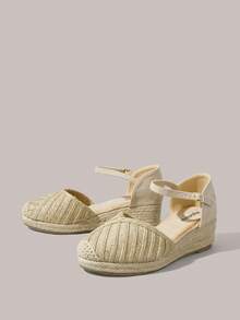 Styleloop Women's Wedge Heel Platform Sandals, Straw Hemp Rope Wedge Heel Closed Toe Sandals Women's Casual High-Heeled Women's Shoes, Holiday Atmosphere, Summer Wear, A Must For Travel Summer Shoes - Apricot - View 2