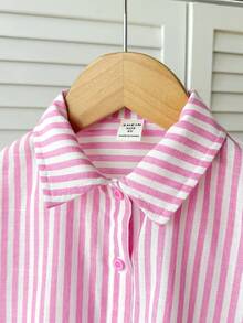 Young Girl Casual Daily Pink Striped Shirt (Detachable Bow At Back) - Pink - View 6