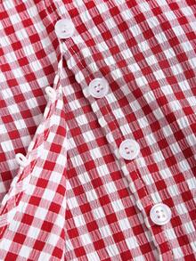 Sweetra 2026 Spring/Summer New Arrival Cute Plaid Shirt, Exquisite Design, Suitable For Picnic & Outdoor Wear - Red - View 7