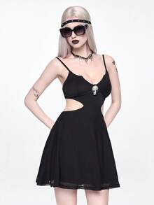 ROMWE Đầm ngắn nữ kiểu cánh dơi, hở lưng gợi cảm phong cách Gothic, thích hợp cho kỳ nghỉ xuân/hè. - màu đen - Xem 6