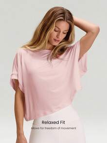 GLOWMODE Modal Oversized Short Sleeve Tee With Keyhole Back Low Impact Yoga Pilates Daily Casual - Baby Pink - View 2