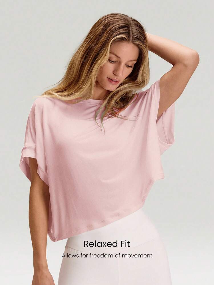 Modal Oversized Short Sleeve Tee With Keyhole Back Low Impact Yoga Pilates Daily Casual