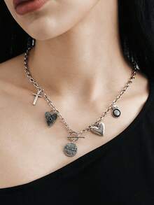 MortiRose A Vintage Bohemian Gothic Cool Cross Heart Paris Letter Necklace - Vintage necklace - View 1
