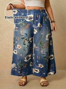 Travachic Plus Size Floral Print Loose Fit Denim Jeans - Dark Wash - View 4