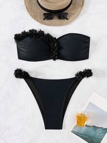 Swim Basics 女士度假沙滩花卉装饰泳装套装 - 黑色 - 查看 4