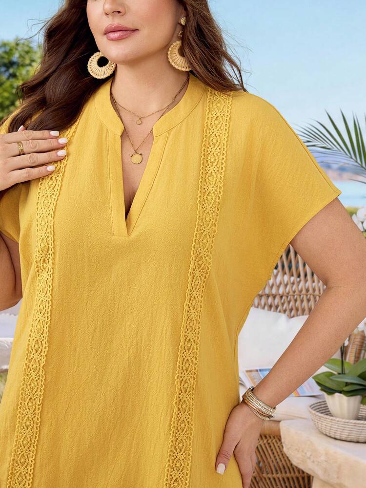 Plus Size Women's Solid Color V-Neck Casual Party & Travel Dress