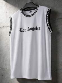 Manfinity Roghcode Áo tank top nam cổ tròn in hình Los Angeles phối đen trắng theo phong cách INS thời thượng, quà tặng cho bạn trai/chồng, quà kỷ niệm. - Nhiều màu - Xem 3