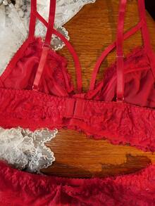 SHEIN 2pcs/Set Lace Underwire Bra Set For Women - Red - View 4