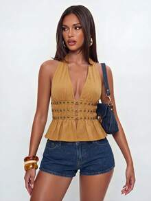 Avantive Women's Sexy Backless Halter Neck Top, Summer - Grey - View 6