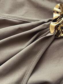 Maweii Große Größen Set aus asymmetrisch geschnittener Bluse und Rock in Unifarbe, elegantes Design, romantisch und modisch - Khaki - Übersicht 8