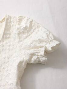 SHEIN Đầm ngắn tay màu mơ thanh lịch kiểu cổ điển cho bé gái, đầm jacquard cổ vuông tay cánh hoa mùa xuân/hè, đầm dự tiệc sinh nhật. - Màu be - Xem 5