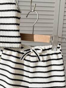 Conjunto informal de top corto de tirantes a rayas y shorts para niña, negro y blanco - Blanco y Negro - Ver 6