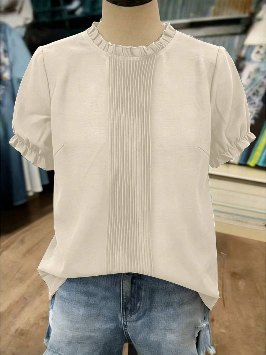 Linhara Fashionable Casual French Retro Elegant Comfortable Commuting Ruffle Collar Blouse - Apricot - View 1