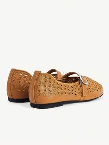 CUCCOO CHICEST Women's Hollow Embroidery, Buckle, Comfortable Flat Shoes - Brown - View 6