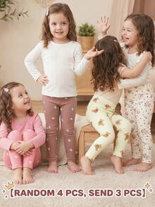 3 chiếc quần dài in họa tiết toàn thân cho bé gái, kiểu dáng thường ngày, đa năng. - Nhiều màu - Xem 2